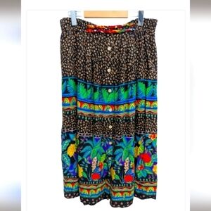Lori Ann LA Sport vintage women's tropical jungle colorful midi skirt size 12